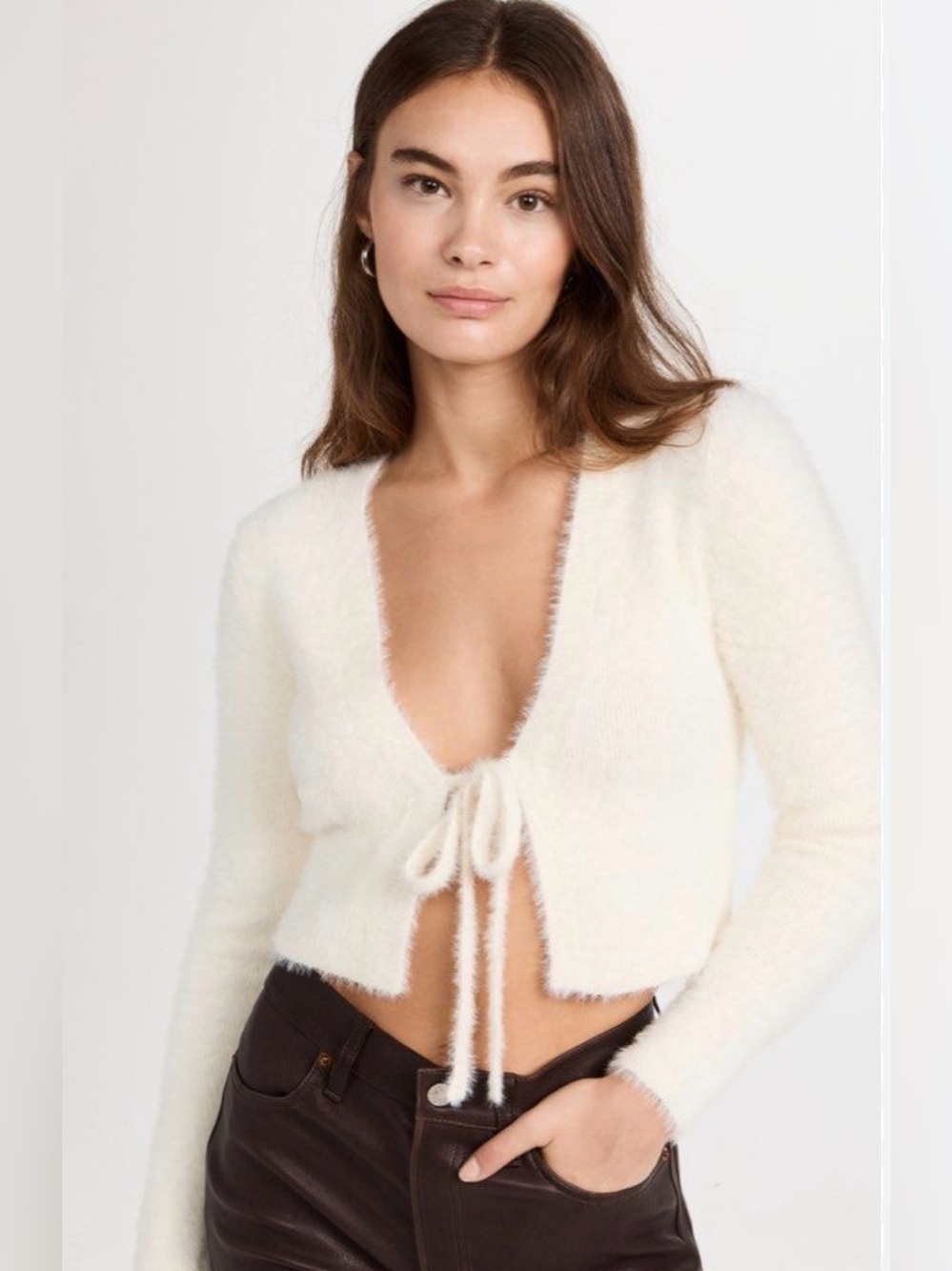 Jonathan Simkhai Standard Axel Fuzzy Knit Tie Front Cardigan Crop Tank Top Set S